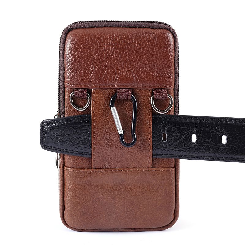 1PC Men's Fashion Messenger Bags Genuine Leather Crossbody Cell Phone Bags Vintage Handbags Fanny Pack Waist Bag Belt Case