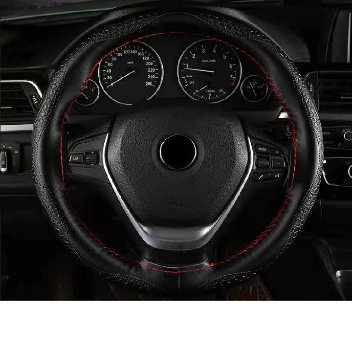 Genuine Leather Car Steering Wheel Braid Cover DIY Soft Car Steering Wheel Covers with Needles and Thread For Diameter 37-38cm