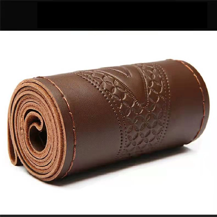Genuine Leather Car Steering Wheel Braid Cover DIY Soft Car Steering Wheel Covers with Needles and Thread For Diameter 37-38cm