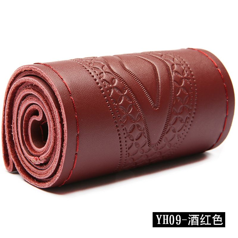 Genuine Leather Car Steering Wheel Braid Cover DIY Soft Car Steering Wheel Covers with Needles and Thread For Diameter 37-38cm