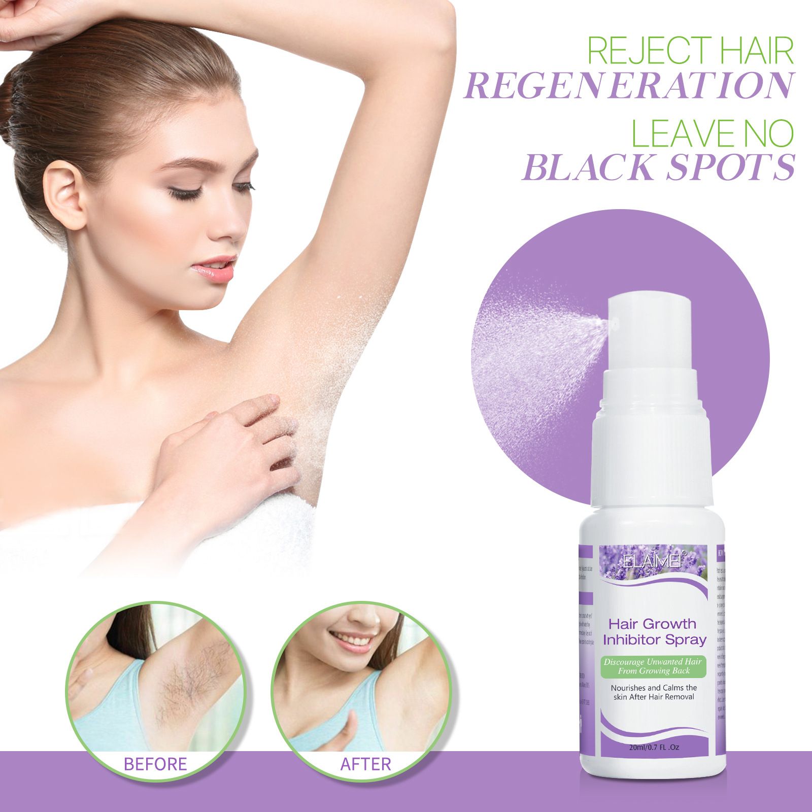 Permanant Hair Growth Removal Inhibitor Spray Beard Bikini Intimate Legs Body Armpit Painless Facial Stop Hair Depilatory 20ml
