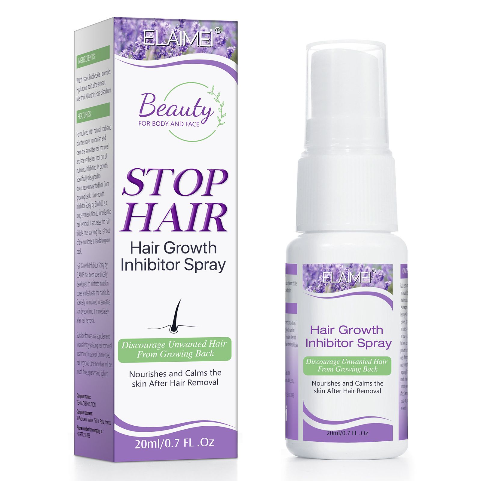 Permanant Hair Growth Removal Inhibitor Spray Beard Bikini Intimate Legs Body Armpit Painless Facial Stop Hair Depilatory 20ml