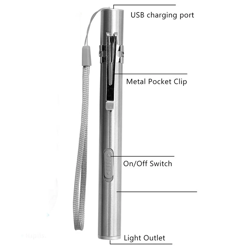 Portable Medical Flashlight Pocket Pen Light LED Torch Lamp USB Rechargeable Flashlights