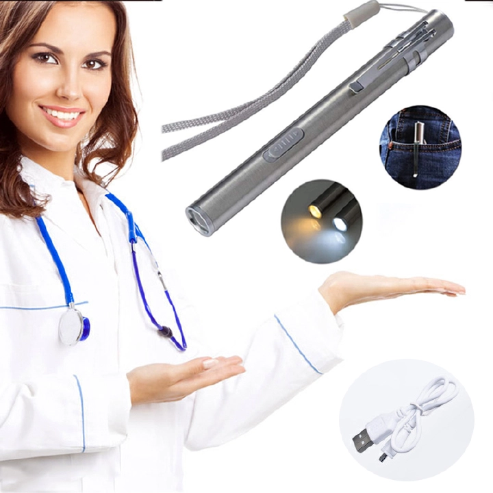 Portable Medical Flashlight Pocket Pen Light LED Torch Lamp USB Rechargeable Flashlights
