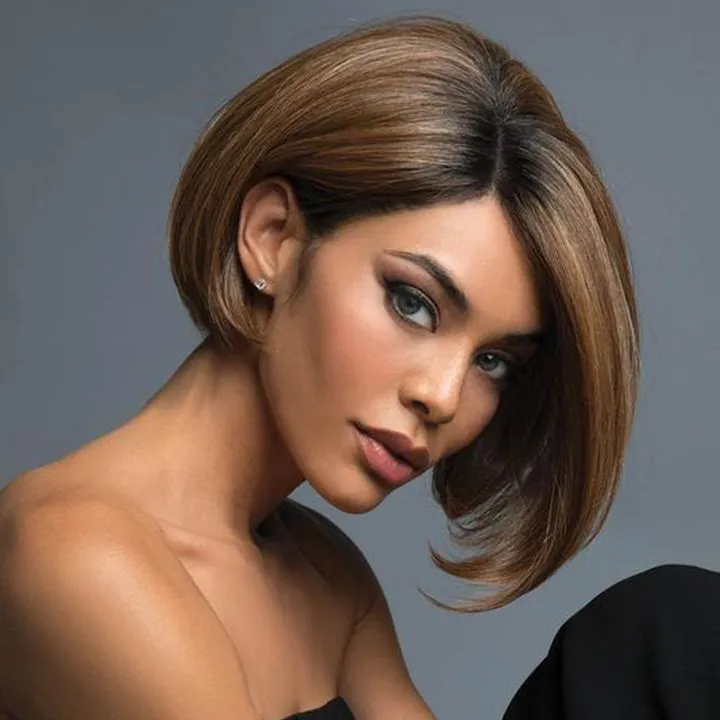 Short BOB Wig Human Hair Density Like Human Hair Wigs Brown Blonde Ombre Synthetic Wigs Short Straight Bob Wigs for Women Middle Part Lolita Cosplay Natural Hair Heat Resistant Fiber