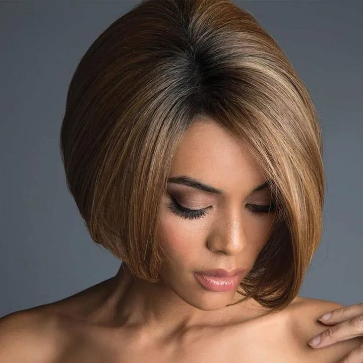 Short BOB Wig Human Hair Density Like Human Hair Wigs Brown Blonde Ombre Synthetic Wigs Short Straight Bob Wigs for Women Middle Part Lolita Cosplay Natural Hair Heat Resistant Fiber
