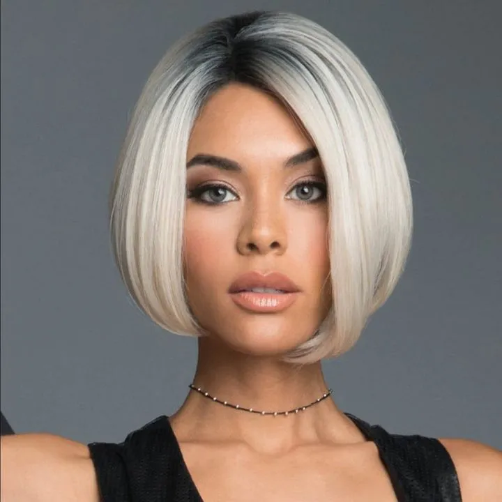 Short BOB Wig Human Hair Density Like Human Hair Wigs Brown Blonde Ombre Synthetic Wigs Short Straight Bob Wigs for Women Middle Part Lolita Cosplay Natural Hair Heat Resistant Fiber