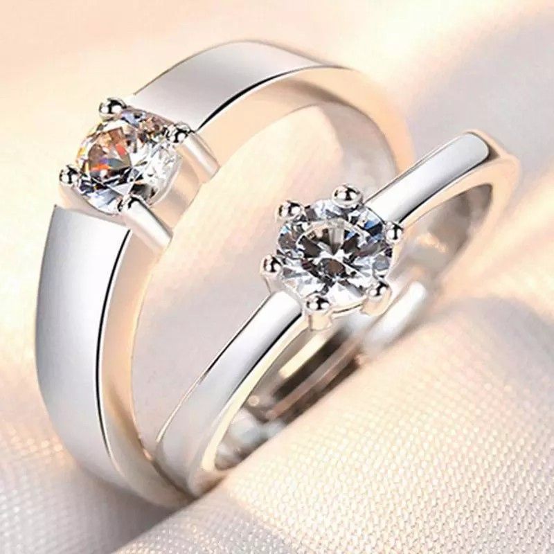 2PCS Couple rings set for men and women ladies adjustable rings jewelry rings wedding in jewellery