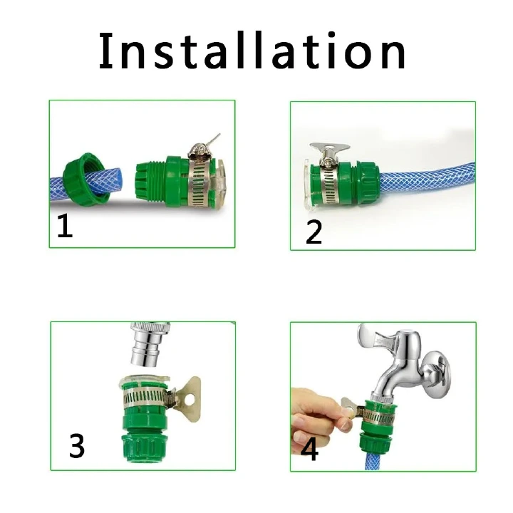Garden Water Hose Connector with Clamp 1/2 Inch Adjustable Garden Hose Pipe Tube Tap Adapter Quick Connect