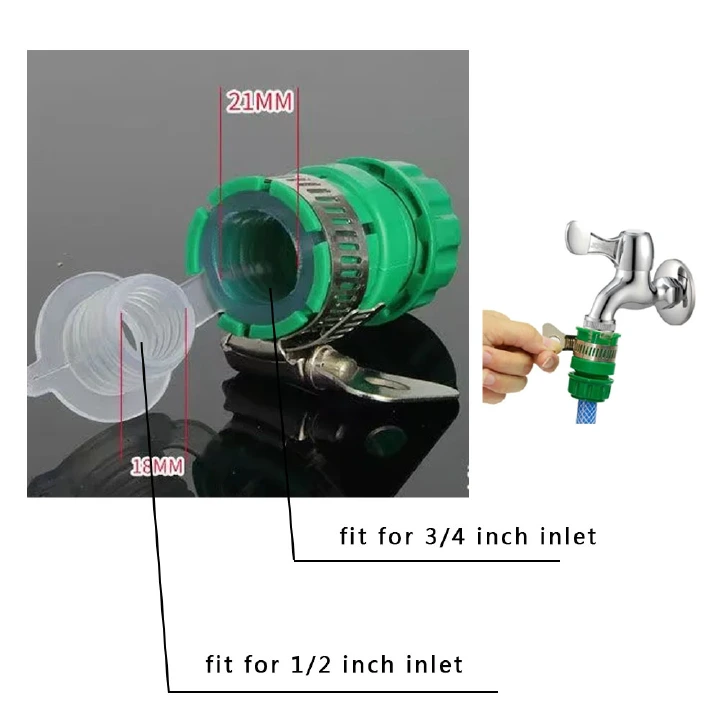 Garden Water Hose Connector with Clamp 1/2 Inch Adjustable Garden Hose Pipe Tube Tap Adapter Quick Connect