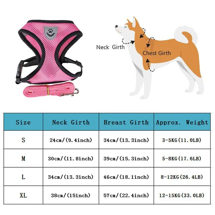 Dog Harness with Leash Set Adjustable Padded Dog Harness Set Super Durable Dog Vest Harness