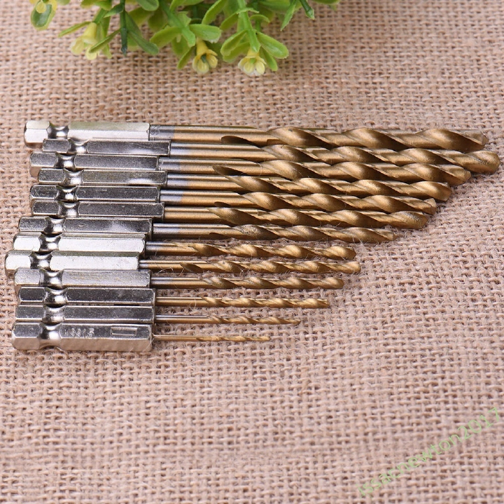13pc Drill Bit Set Titanium Coated HSS High Speed Steel Hex Shank Quick Change R