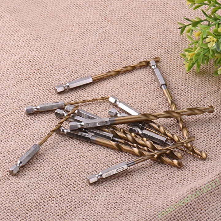 13pc Drill Bit Set Titanium Coated HSS High Speed Steel Hex Shank Quick Change R