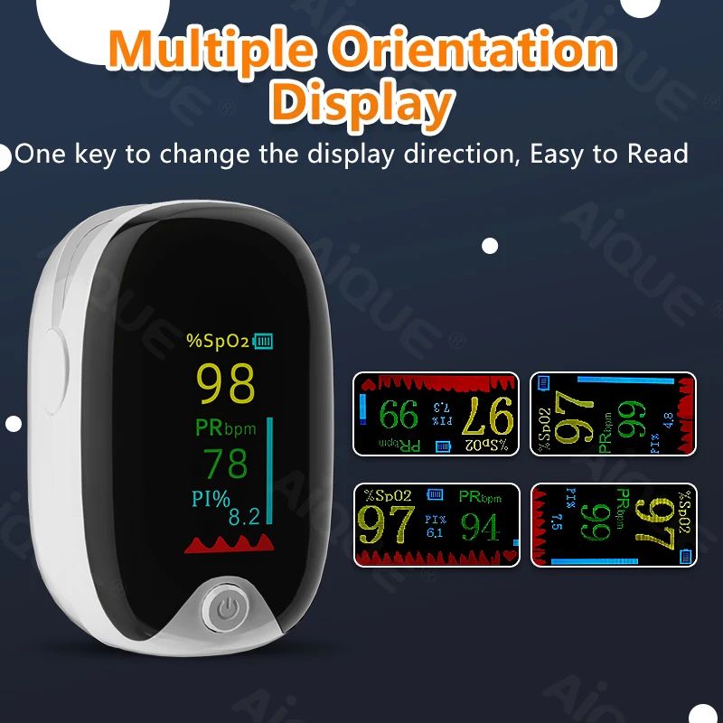 AIQUE Finger Pulse Oximeter Digital Finger Clip TFT Display SpO2 PR Heart Rate Monitor Blood Oxygen Saturation Meter Portable