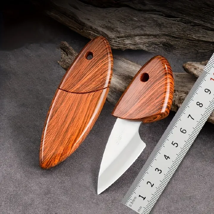 Compact Stainless Steel Knife with Wooden Handle & Box - High-Hardness Blade for Camping, Backpacking & Outdoor Use, Portable Paring Knife, Stylish Ergonomic Design, Durable Non-Slip Grip