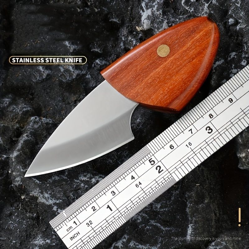Compact Stainless Steel Knife with Wooden Handle & Box - High-Hardness Blade for Camping, Backpacking & Outdoor Use, Portable Paring Knife, Stylish Ergonomic Design, Durable Non-Slip Grip