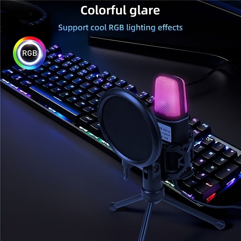 USB Microphone RGB Microfone Condensador Wire Gaming Mic for Podcast Recording Studio Streaming Laptop Desktop PC