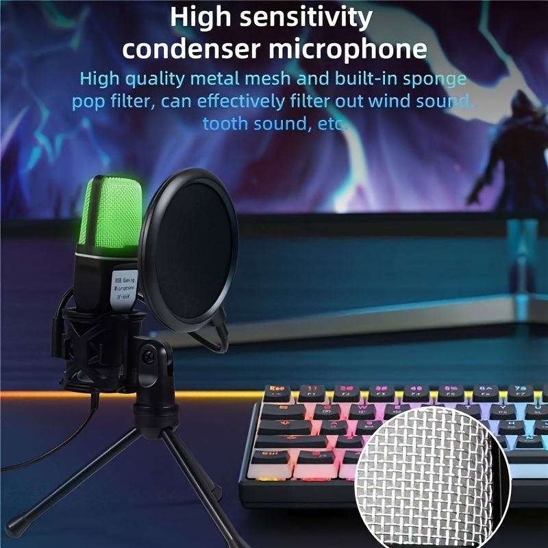 USB Microphone RGB Microfone Condensador Wire Gaming Mic for Podcast Recording Studio Streaming Laptop Desktop PC
