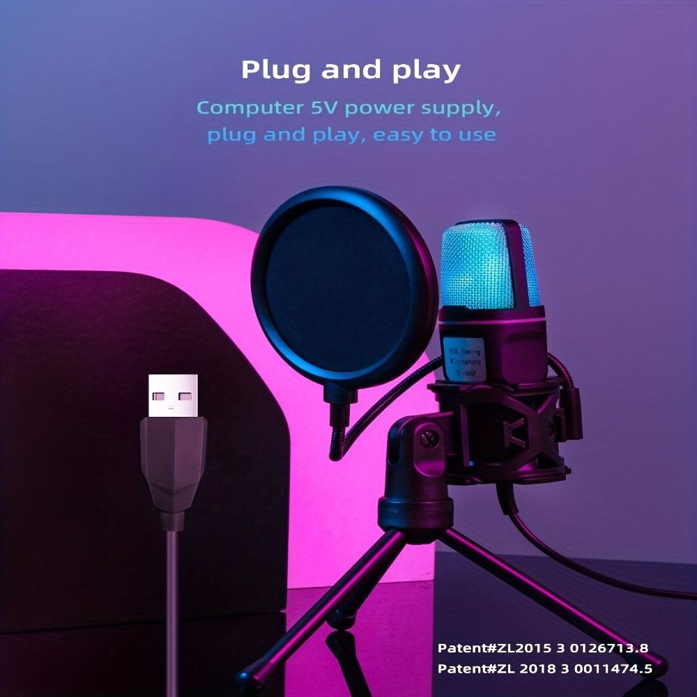 USB Microphone RGB Microfone Condensador Wire Gaming Mic for Podcast Recording Studio Streaming Laptop Desktop PC