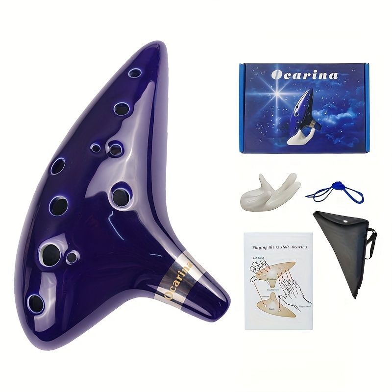 FF Bonfires 12 Hole Ceramic Ocarina Flute Music Instrument, Blue Ceramic Ocarina for Flute Players, Durable and Stylish Music Instrument