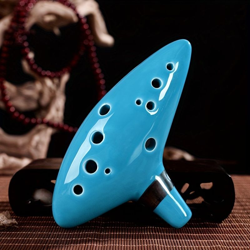 FF Bonfires 12 Hole Ceramic Ocarina Flute Music Instrument, Blue Ceramic Ocarina for Flute Players, Durable and Stylish Music Instrument