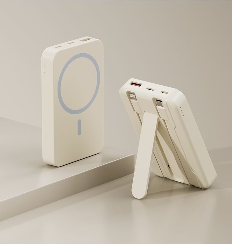 10000mAh Power Bank with Hidden Stand.Self-contained dual cable.
Charge multiple mobile phones at the same time.Horizontal and vertical support.Four colours available