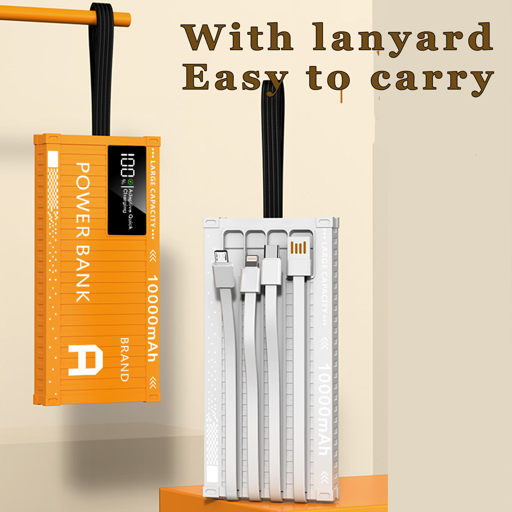 Super Fast Charging 10000mAh Mobile Power Bank  Portable with 4-Wire Dual Type-C Input/Output PD 20W Stylish Punk Style