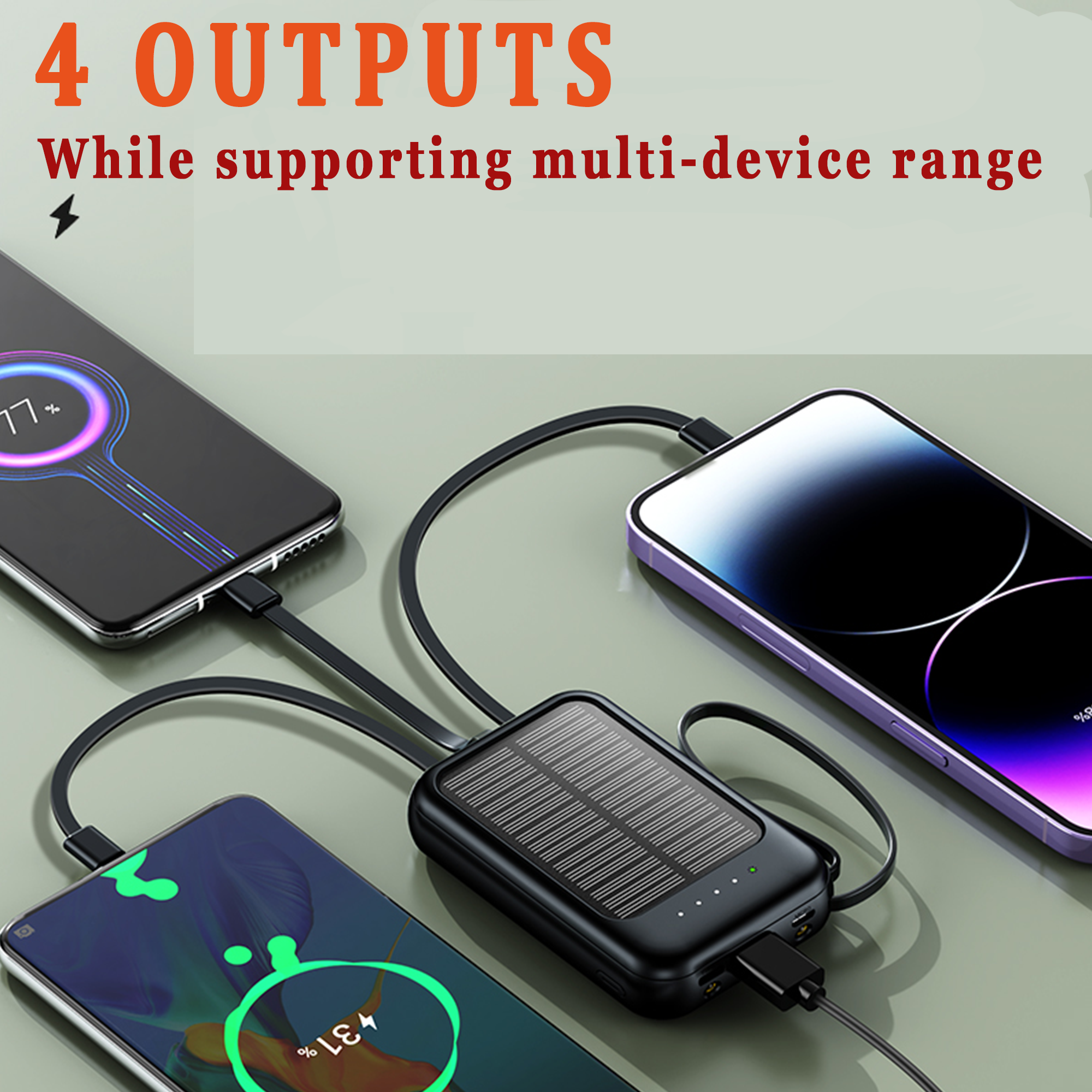 With 4-Wire and solar charging capabilities, Portable Power Banks 10000mAh  Dual USB Output