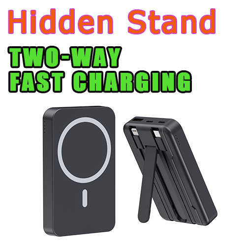 10000mAh Power Bank with Hidden Stand.Self-contained dual cable.
Charge multiple mobile phones at the same time.Horizontal and vertical support.Four colours available