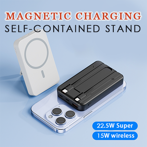10000mAh Power Bank with Hidden Stand.Self-contained dual cable.
Charge multiple mobile phones at the same time.Horizontal and vertical support.Four colours available