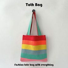 Rainbow Knitted Shoulder Bag Handbag Versatile Large Capacity Commuter Outstreet Tote Bag Shopping Bag