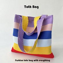 Rainbow Knitted Shoulder Bag Handbag Versatile Large Capacity Commuter Outstreet Tote Bag Shopping Bag
