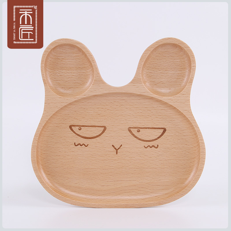 Wooden Tray Japanese Style Cartoon Children's Baby Divided Plate Cute Rabbit Snack Breakfast Plate