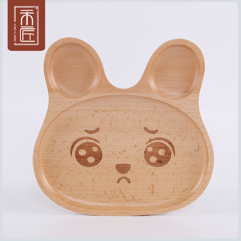 Wooden Tray Japanese Style Cartoon Children's Baby Divided Plate Cute Rabbit Snack Breakfast Plate