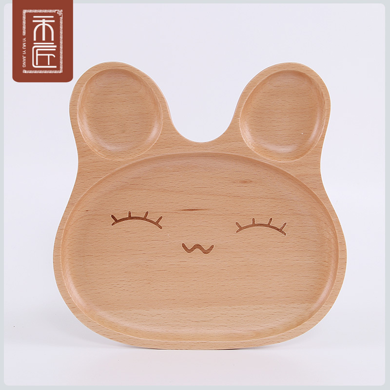 Wooden Tray Japanese Style Cartoon Children's Baby Divided Plate Cute Rabbit Snack Breakfast Plate