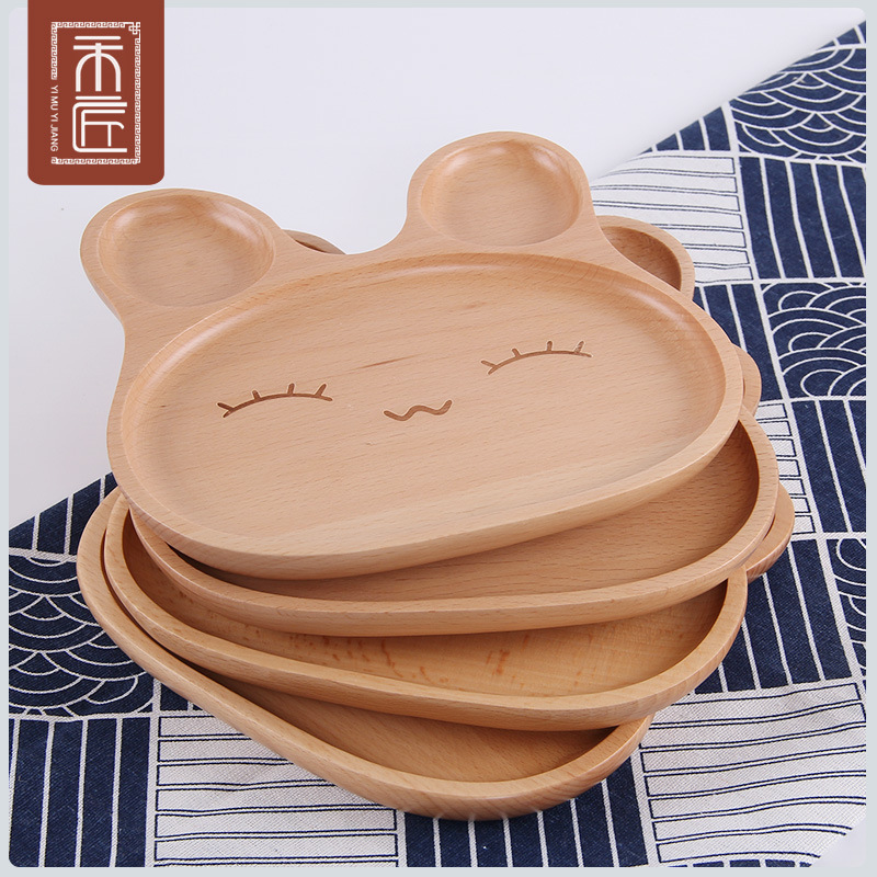 Wooden Tray Japanese Style Cartoon Children's Baby Divided Plate Cute Rabbit Snack Breakfast Plate
