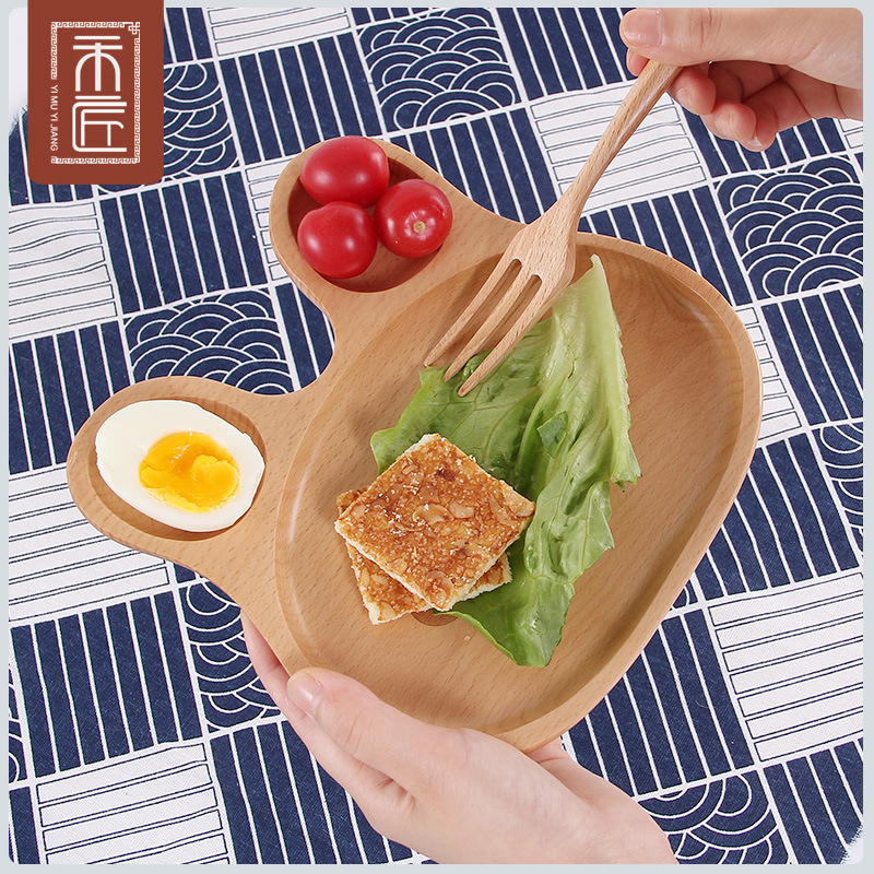 Wooden Tray Japanese Style Cartoon Children's Baby Divided Plate Cute Rabbit Snack Breakfast Plate