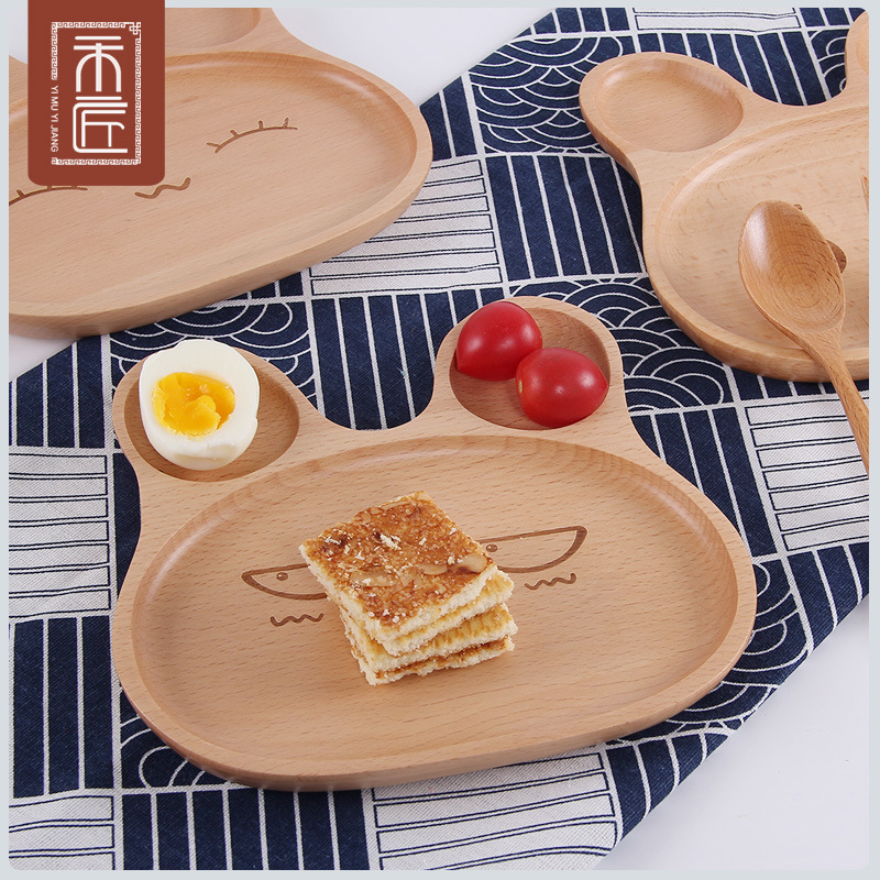 Wooden Tray Japanese Style Cartoon Children's Baby Divided Plate Cute Rabbit Snack Breakfast Plate