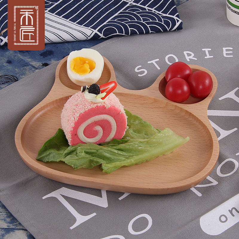 Wooden Tray Japanese Style Cartoon Children's Baby Divided Plate Cute Rabbit Snack Breakfast Plate