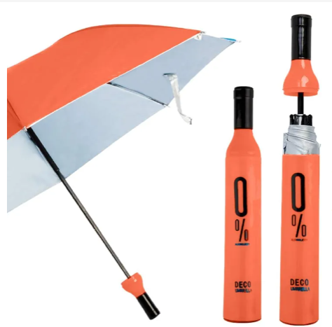 Wine Bottle Design Folding Umbrellas Windproof Travel Umbrellas for Rain - Covers 2/3 people when fully opened, Lightweight, Strong, Compact with for Men & Women