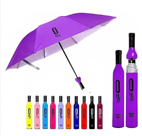 Wine Bottle Design Folding Umbrellas Windproof Travel Umbrellas for Rain - Covers 2/3 people when fully opened, Lightweight, Strong, Compact with for Men & Women