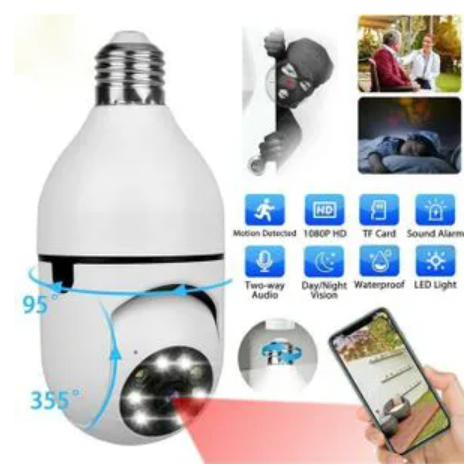 1080P CCTV CAMERA 360° PANORAMIC BULB CCTV WiFi IP PTZ PAN & TILT ROTATING CAMERA MOTION TRACKING,2WAY COMMUNICATION, SUPPORT SD CARD