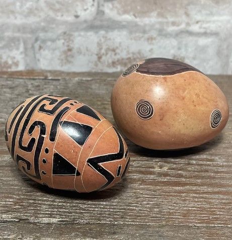 Kenyan Stone Egg Hand-crafted & Hand Painted. 2 Eggs. Unique Patterns. A set of neat eggs. Collectible.