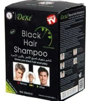 Dexe Instant Black Hair Dye Shampoo - (25ml) 10 pcs + Free Gloves