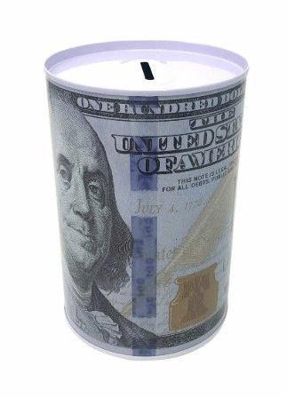Cylindrical US dollar Metal Tin Can Piggy Bank Money Boxes
Metal Money Can - 100 Dollar Bill Design - Save Your Cash
100 Dollar Bill Tin Bank - Unique & Stylish Savings. Perfect Gift