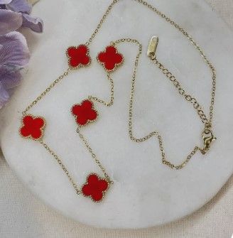 Eternal Love Four Leaf Clover Necklace - Red Charm. Tarnish-Proof Valentine Necklace. on OFFER!