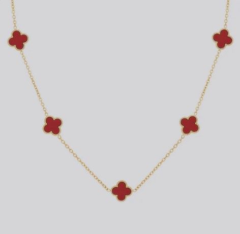 Eternal Love Four Leaf Clover Necklace - Red Charm. Tarnish-Proof Valentine Necklace. on OFFER!