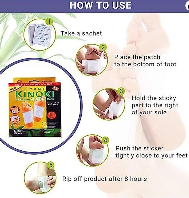 Kiyome Kinoki Detox Foot Pads - Ginger & Salt Adhesive Patches for Foot Care, Body Cleansing, Pain Relief, Relieve Stress, Relaxation | Organic Natural ingredients