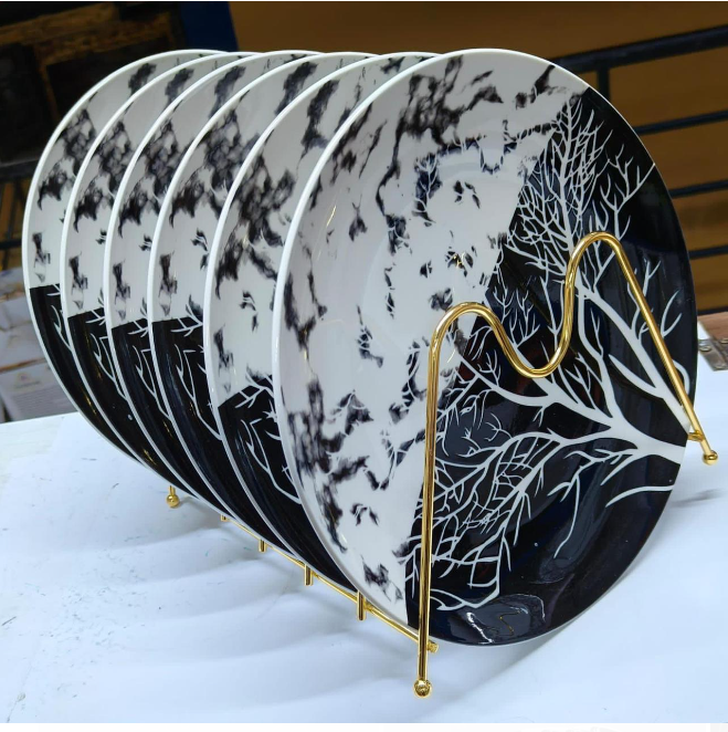 NEW DESIGNS!! Ceramic Ceramics White/black beautiful dinner plates set of 6pcs.Cute patterns dinner plates Set of 6 pcs