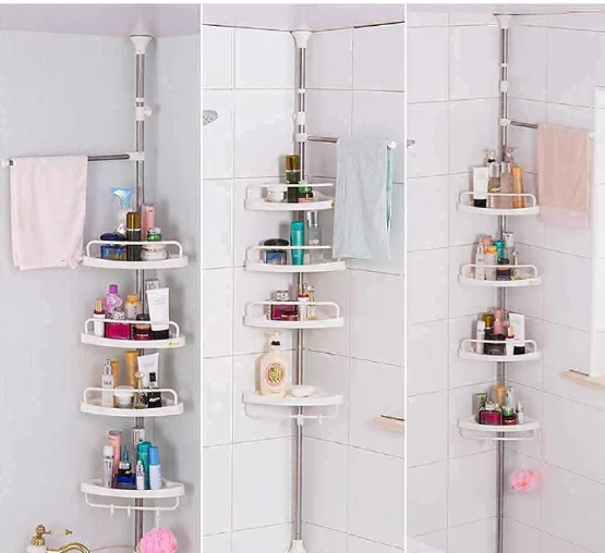 4 Tier Bathroom Adjustable Telescopic Multi-Corner Shelf Organiser with adjustable height